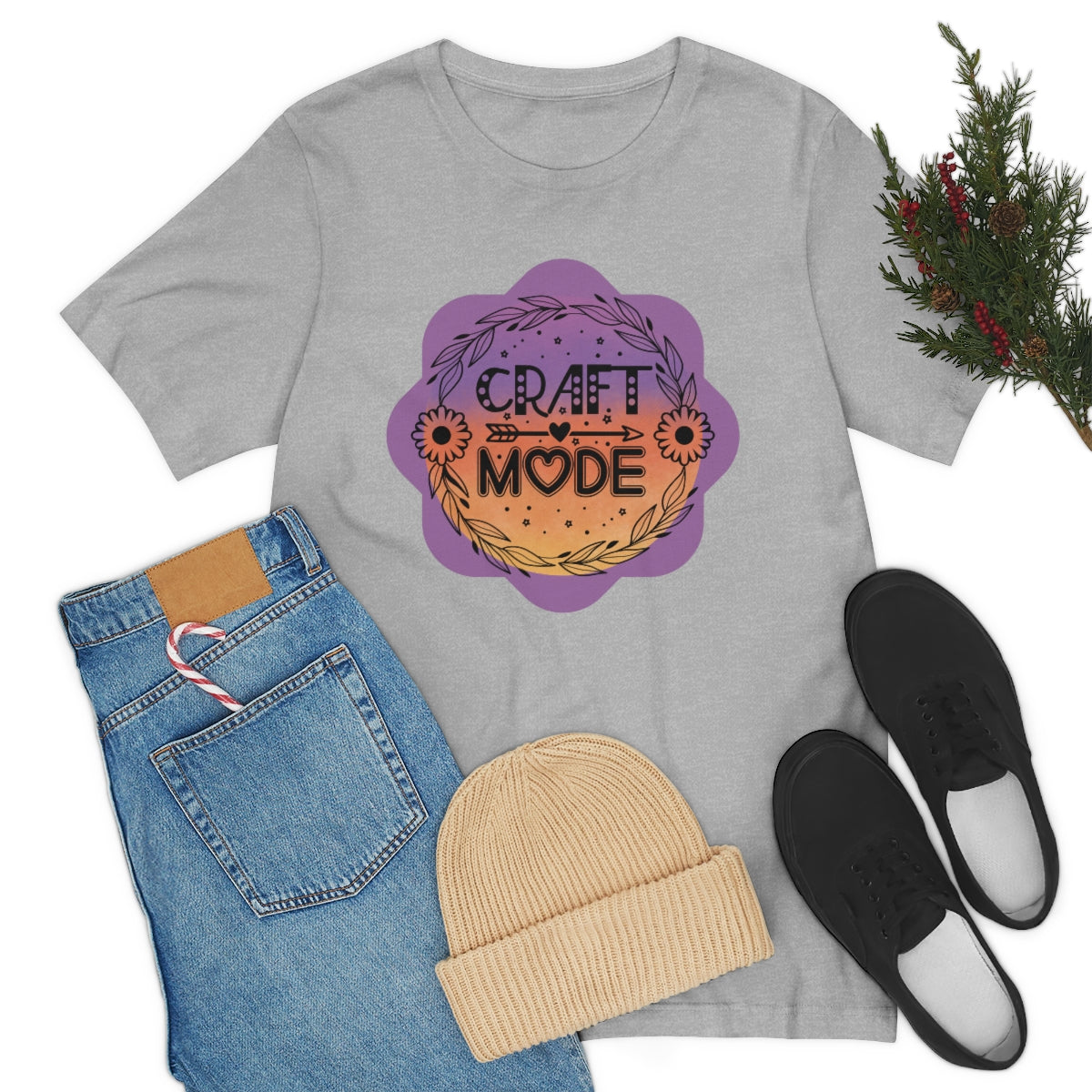 Craft Mode Purple Doodle Flower Unisex Jersey Short Sleeve Tee S-3XL