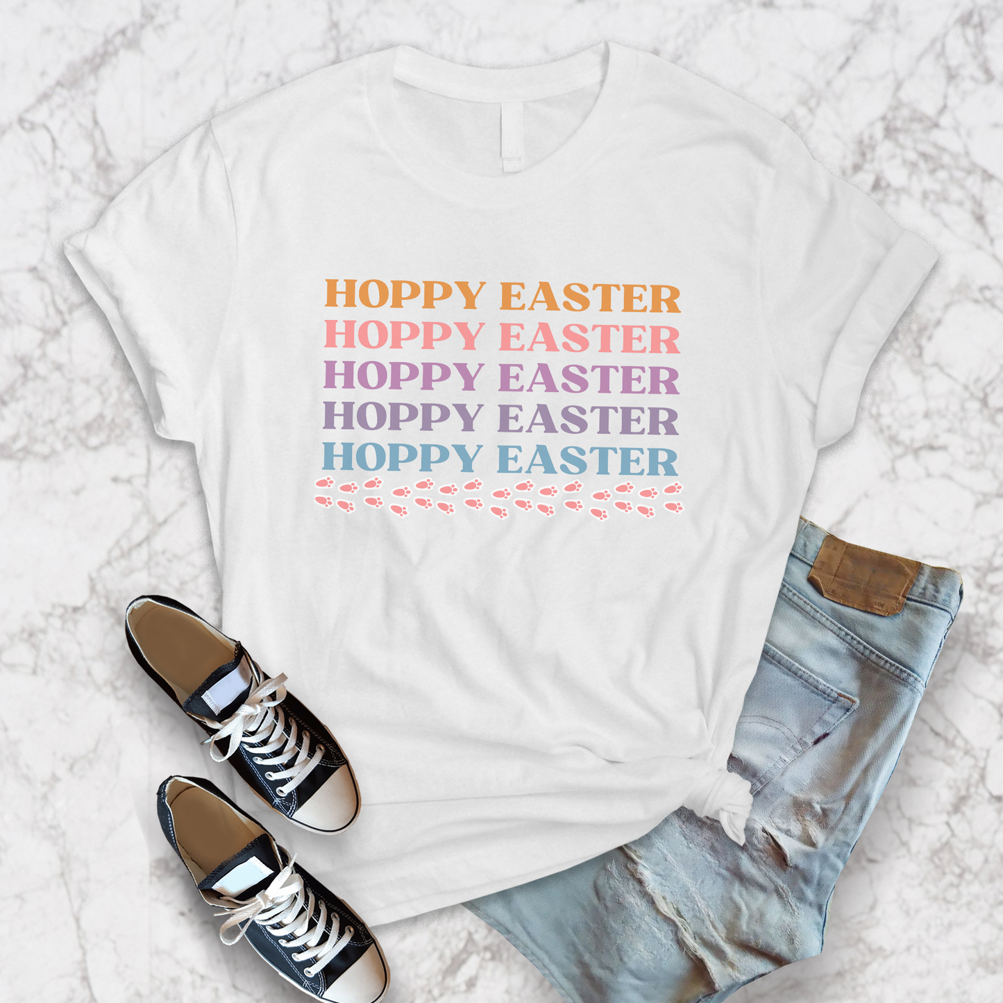 Hoppy Easter Bunny Rabbit Tracks Paw Prints Unisex Jersey Short Sleeve Tee Small-3XL Happy Easter