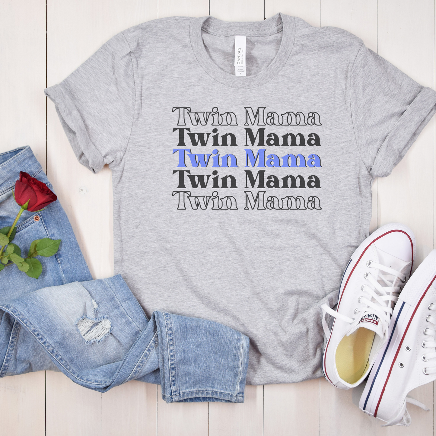 Twin Mama Blue Retro Style Unisex Jersey Short Sleeve Tee Small-3XL