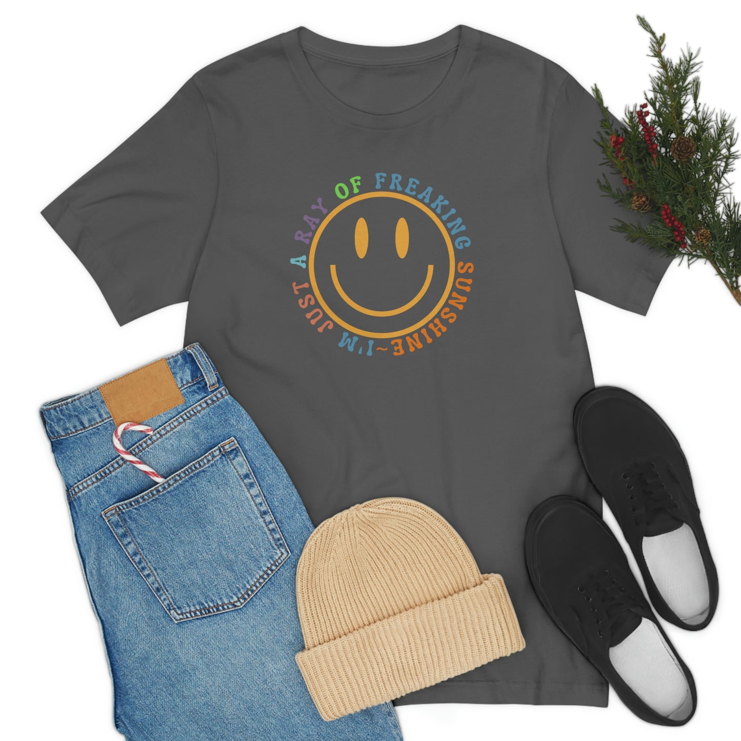 Happy Face I'm Just a Ray of Freaking Sunshine Retro Unisex Jersey Short Sleeve Tee Small-3XL