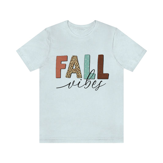 Fall Vibes with Leopard, Polka Dot and Plaid Print Unisex Jersey Short Sleeve Tee S-3XL