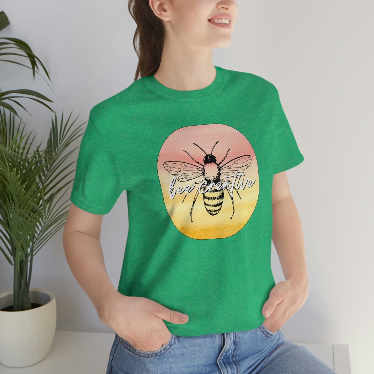 Bee Creative Orange Yellow Ombre Watercolor Background Makers Artists Crafters Unisex Jersey Short Sleeve Tee Small-3XL