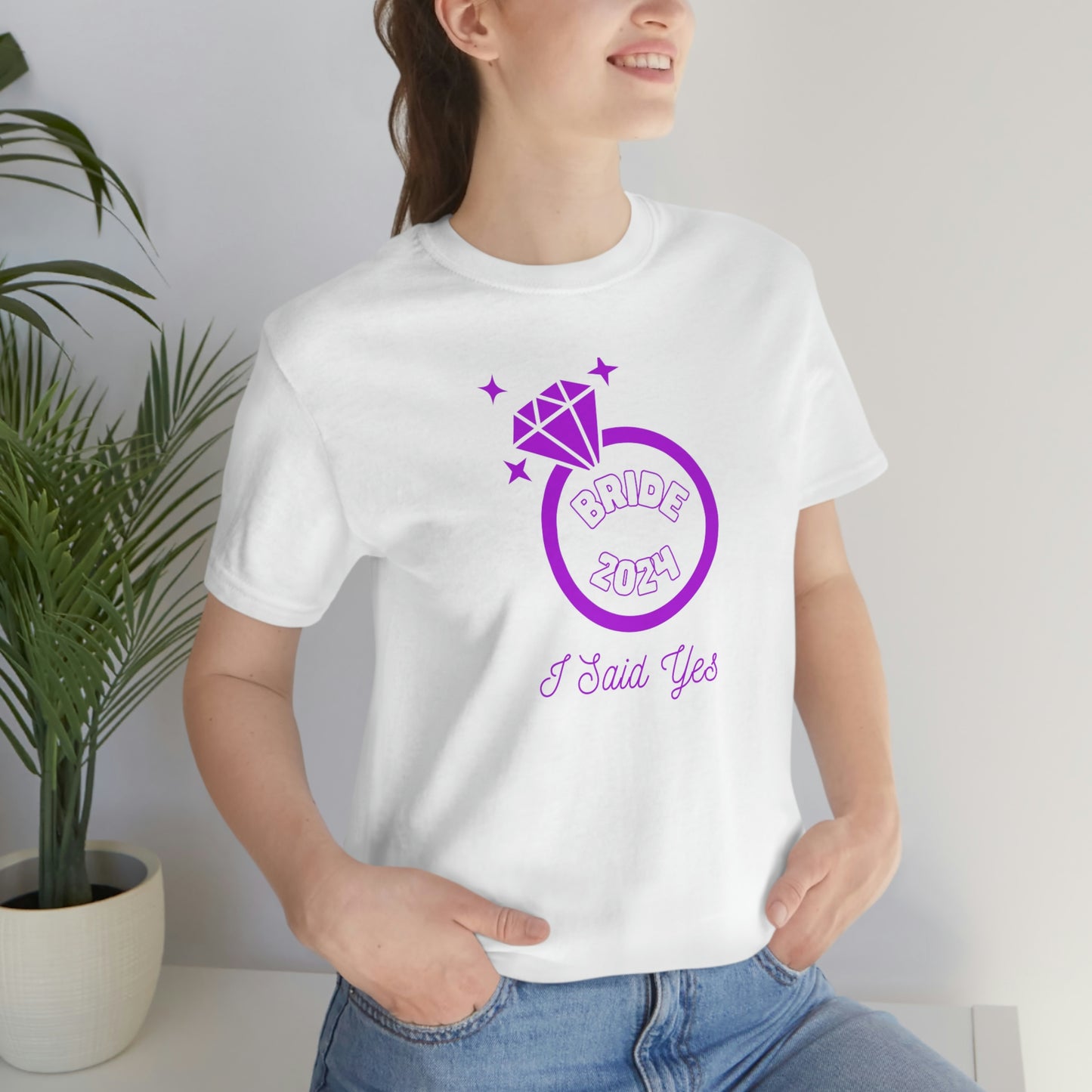 I Said Yes Bride 2024 Engagement Purple Diamond Ring Unisex Jersey Short Sleeve Tee Small-3XL