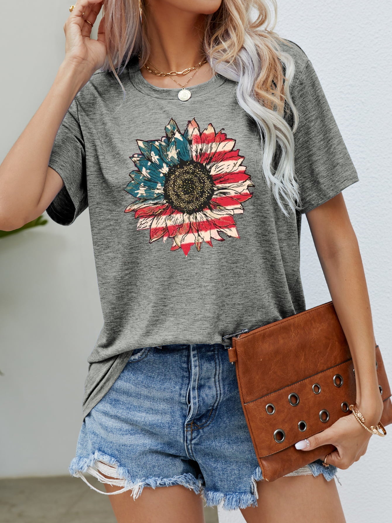 US Flag Flower Graphic Tee