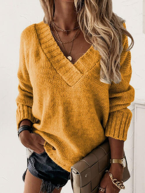 Hadley Deep V-Neck Long Sleeve Knit Top