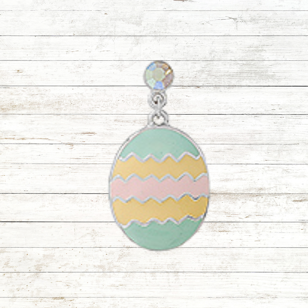 Easter Egg Pastel Stripe Chevron Decorated Egg Drop Earrings with Crystals