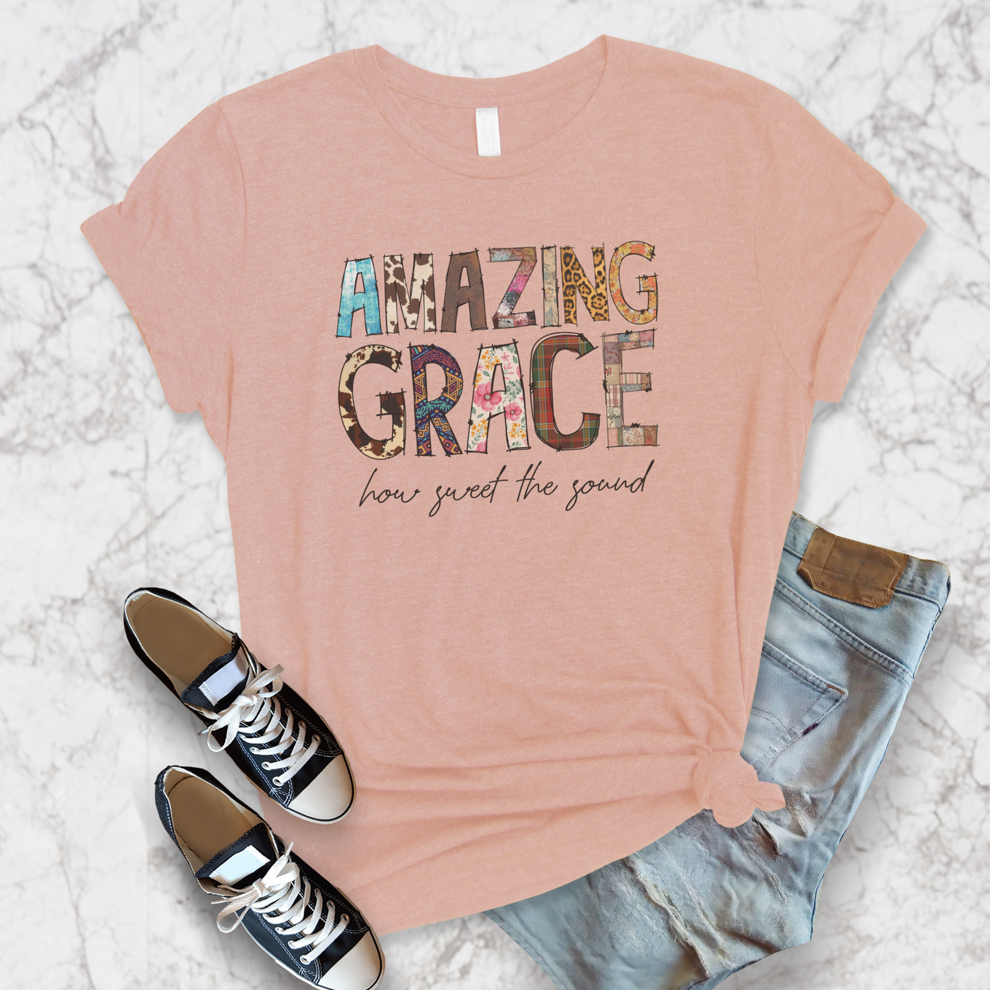 Amazing Grace Mixed Media Look Unisex Jersey Short Sleeve Tee S-3XL