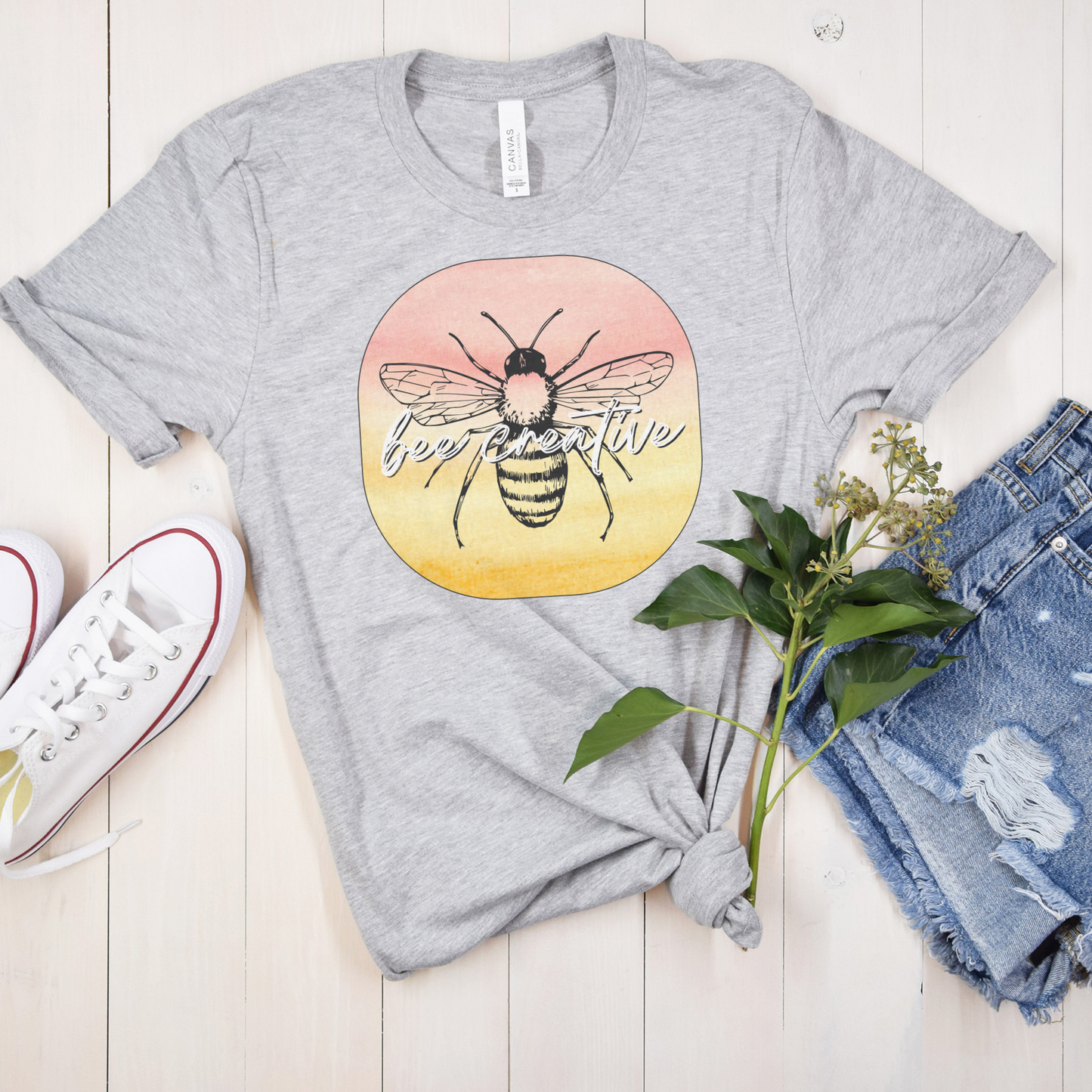 Bee Creative Orange Yellow Ombre Watercolor Background Makers Artists Crafters Unisex Jersey Short Sleeve Tee Small-3XL