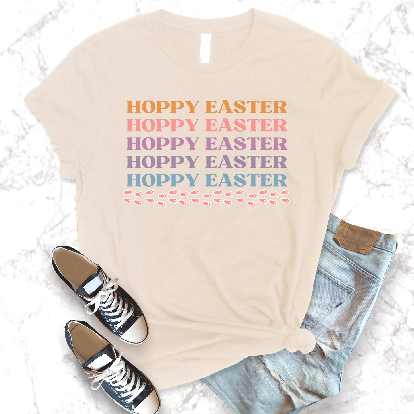 Hoppy Easter Bunny Rabbit Tracks Paw Prints Unisex Jersey Short Sleeve Tee Small-3XL Happy Easter