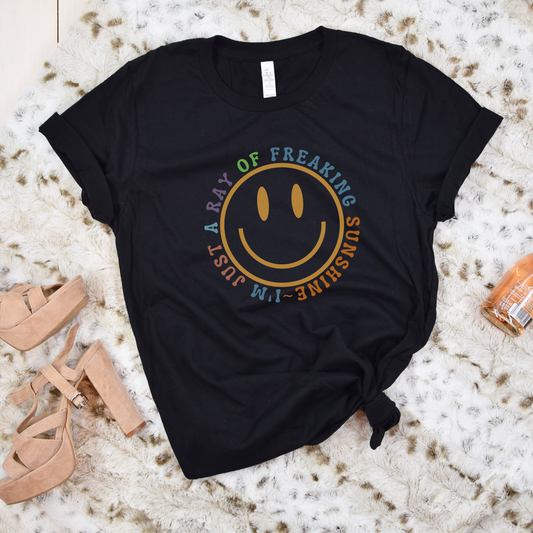 Happy Face I'm Just a Ray of Freaking Sunshine Retro Unisex Jersey Short Sleeve Tee Small-3XL