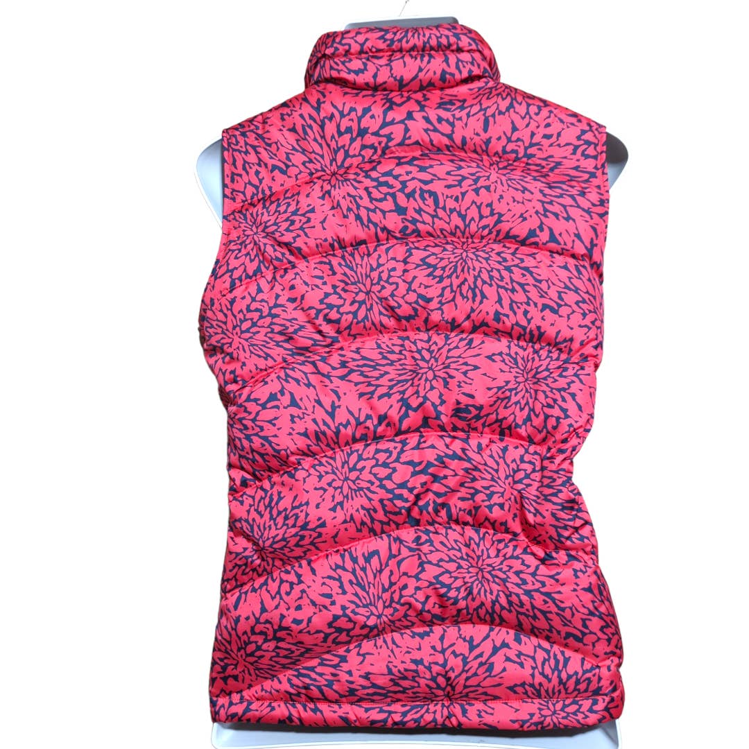 LANDS END Coral Navy Floral Down Feather Puffer Vest Small