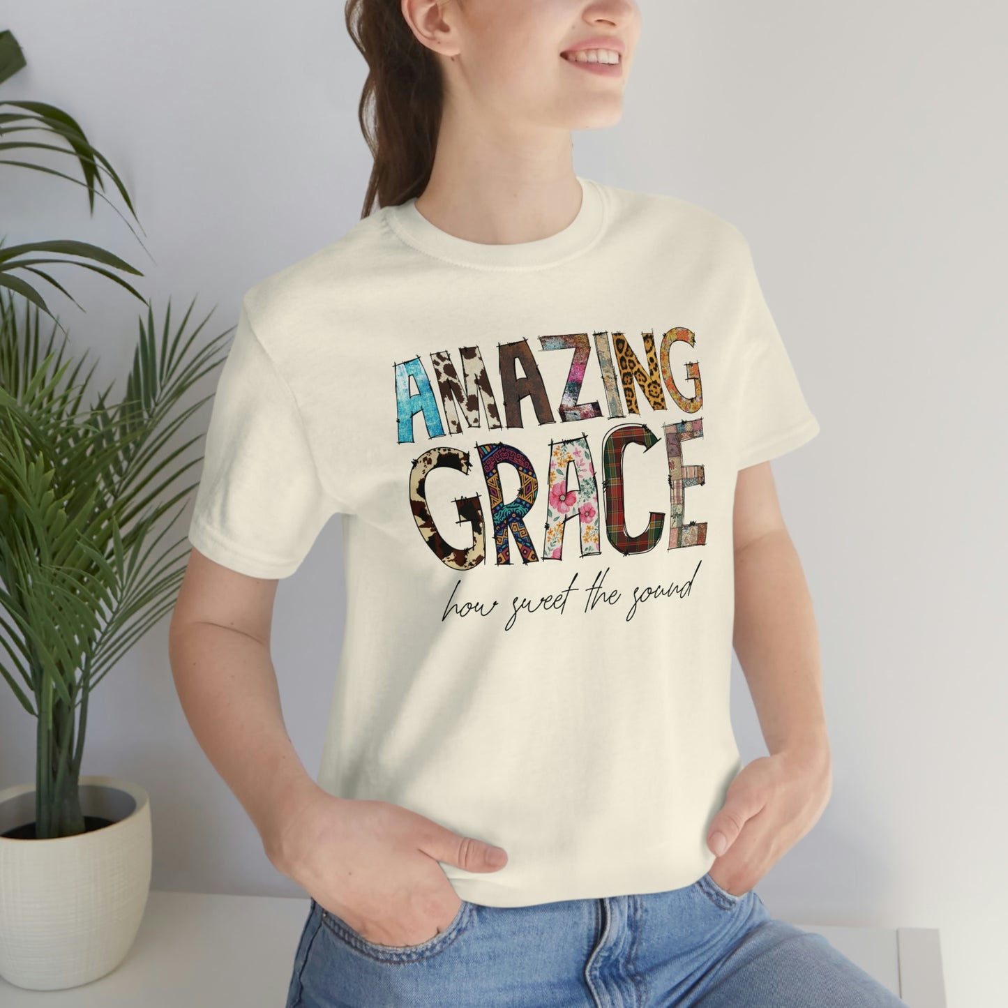 Amazing Grace Mixed Media Look Unisex Jersey Short Sleeve Tee S-3XL