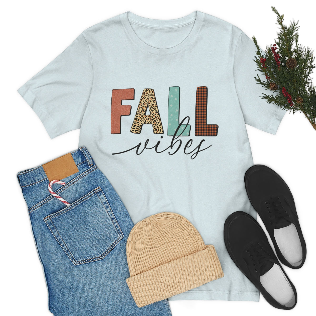 Fall Vibes with Leopard, Polka Dot and Plaid Print Unisex Jersey Short Sleeve Tee S-3XL