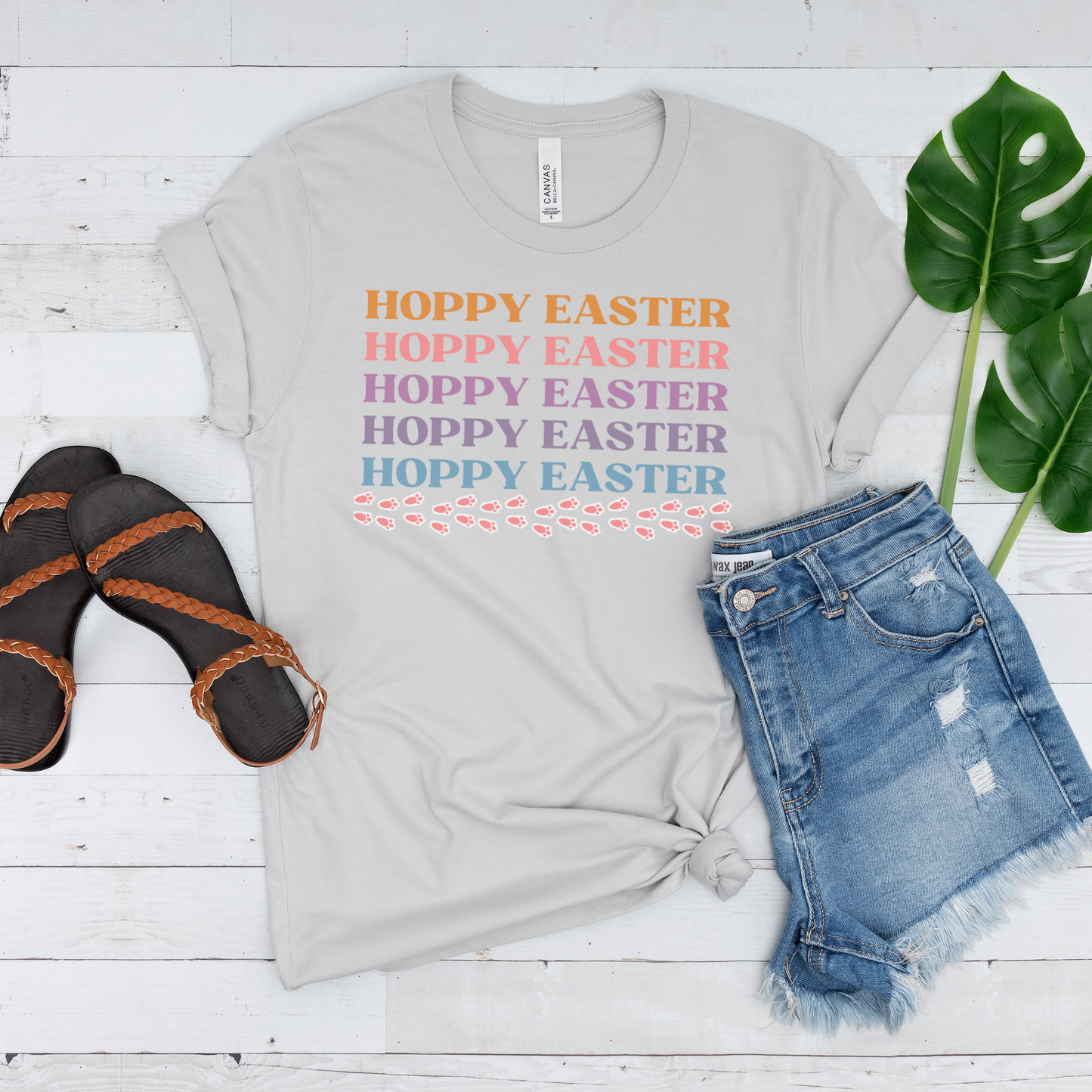 Hoppy Easter Bunny Rabbit Tracks Paw Prints Unisex Jersey Short Sleeve Tee Small-3XL Happy Easter