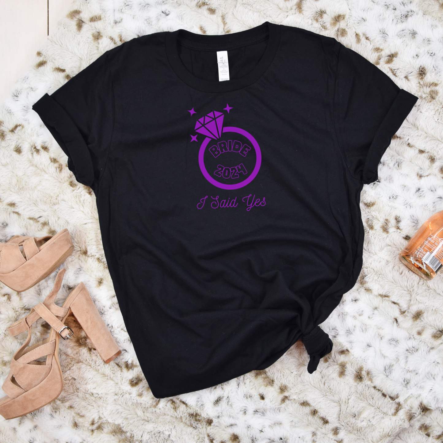 I Said Yes Bride 2024 Engagement Purple Diamond Ring Unisex Jersey Short Sleeve Tee Small-3XL