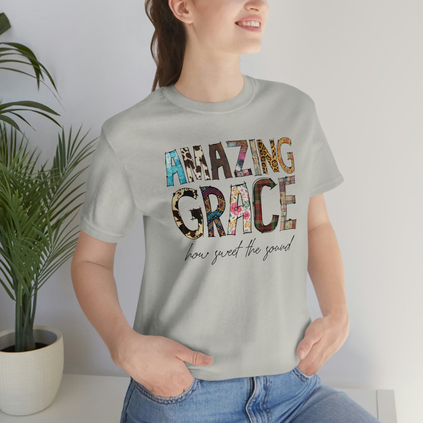 Amazing Grace Mixed Media Look Unisex Jersey Short Sleeve Tee S-3XL