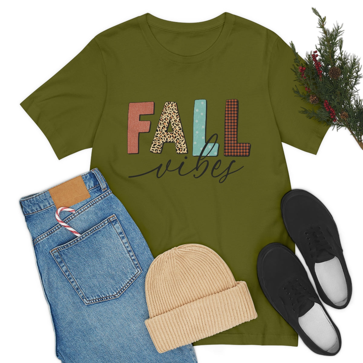 Fall Vibes with Leopard, Polka Dot and Plaid Print Unisex Jersey Short Sleeve Tee S-3XL