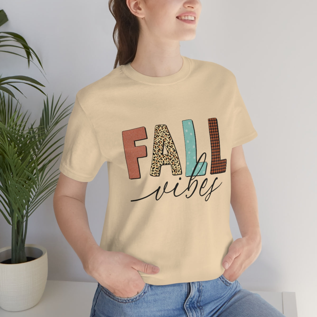 Fall Vibes with Leopard, Polka Dot and Plaid Print Unisex Jersey Short Sleeve Tee S-3XL