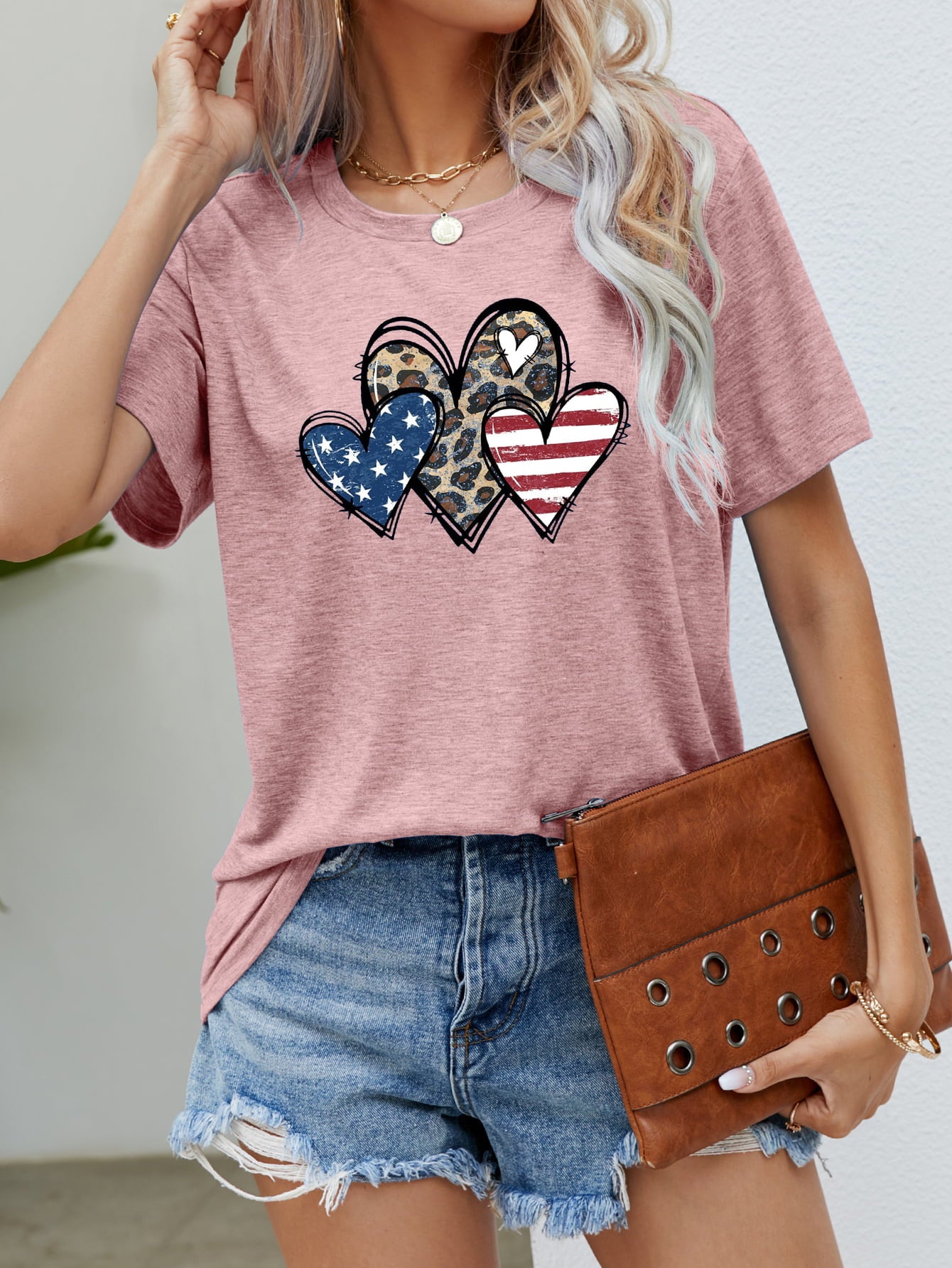 US Flag Leopard Heart Graphic Tee