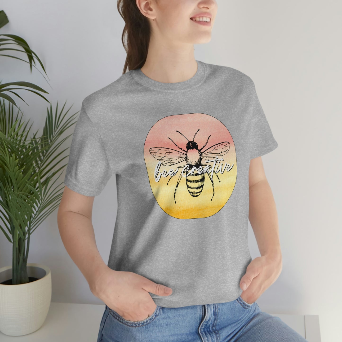 Bee Creative Orange Yellow Ombre Watercolor Background Makers Artists Crafters Unisex Jersey Short Sleeve Tee Small-3XL