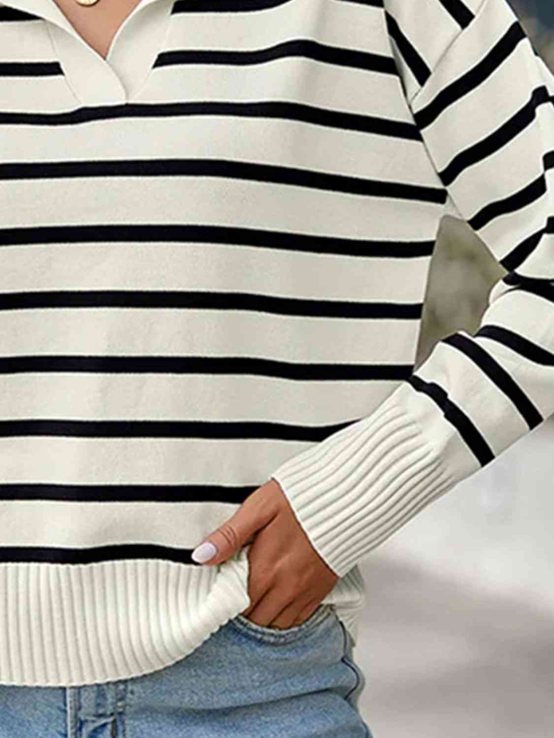 Ivy League Striped Collared Neck Knit Top