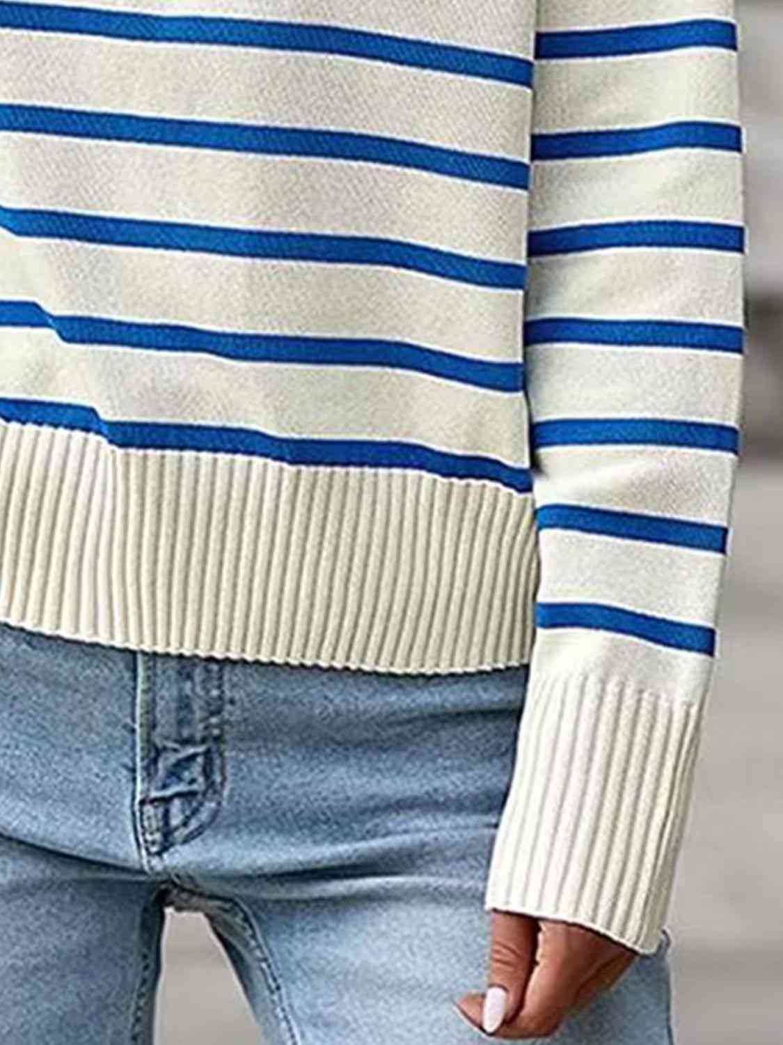 Ivy League Striped Collared Neck Knit Top