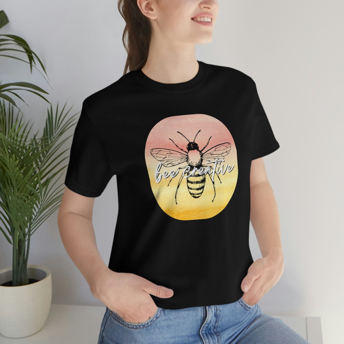 Bee Creative Orange Yellow Ombre Watercolor Background Makers Artists Crafters Unisex Jersey Short Sleeve Tee Small-3XL