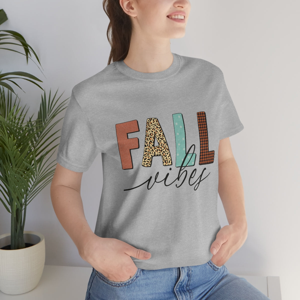 Fall Vibes with Leopard, Polka Dot and Plaid Print Unisex Jersey Short Sleeve Tee S-3XL