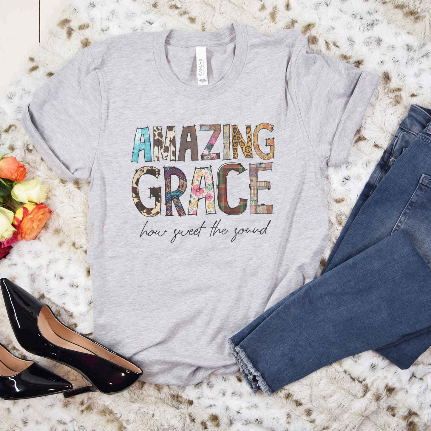 Amazing Grace Mixed Media Look Unisex Jersey Short Sleeve Tee S-3XL