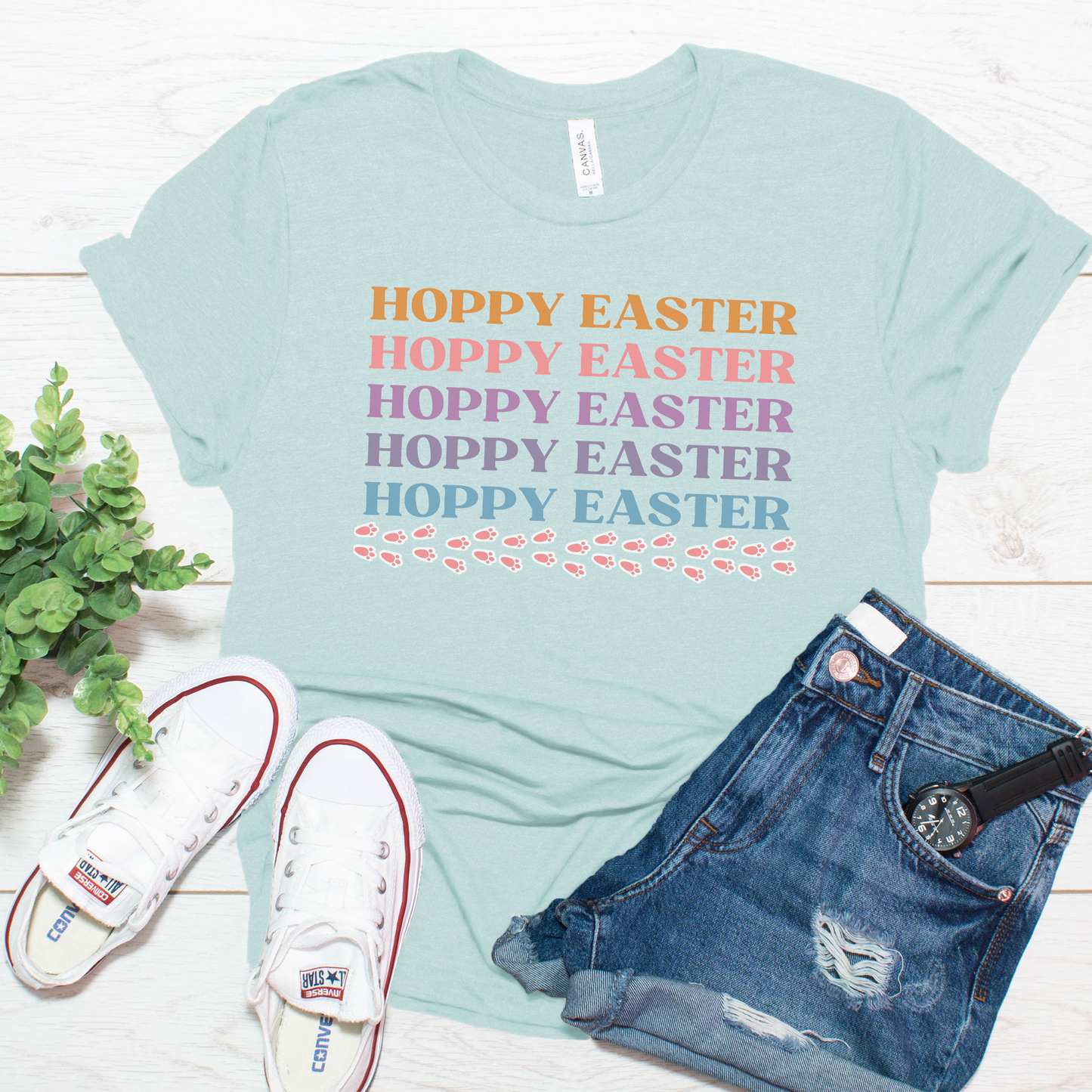 Hoppy Easter Bunny Rabbit Tracks Paw Prints Unisex Jersey Short Sleeve Tee Small-3XL Happy Easter