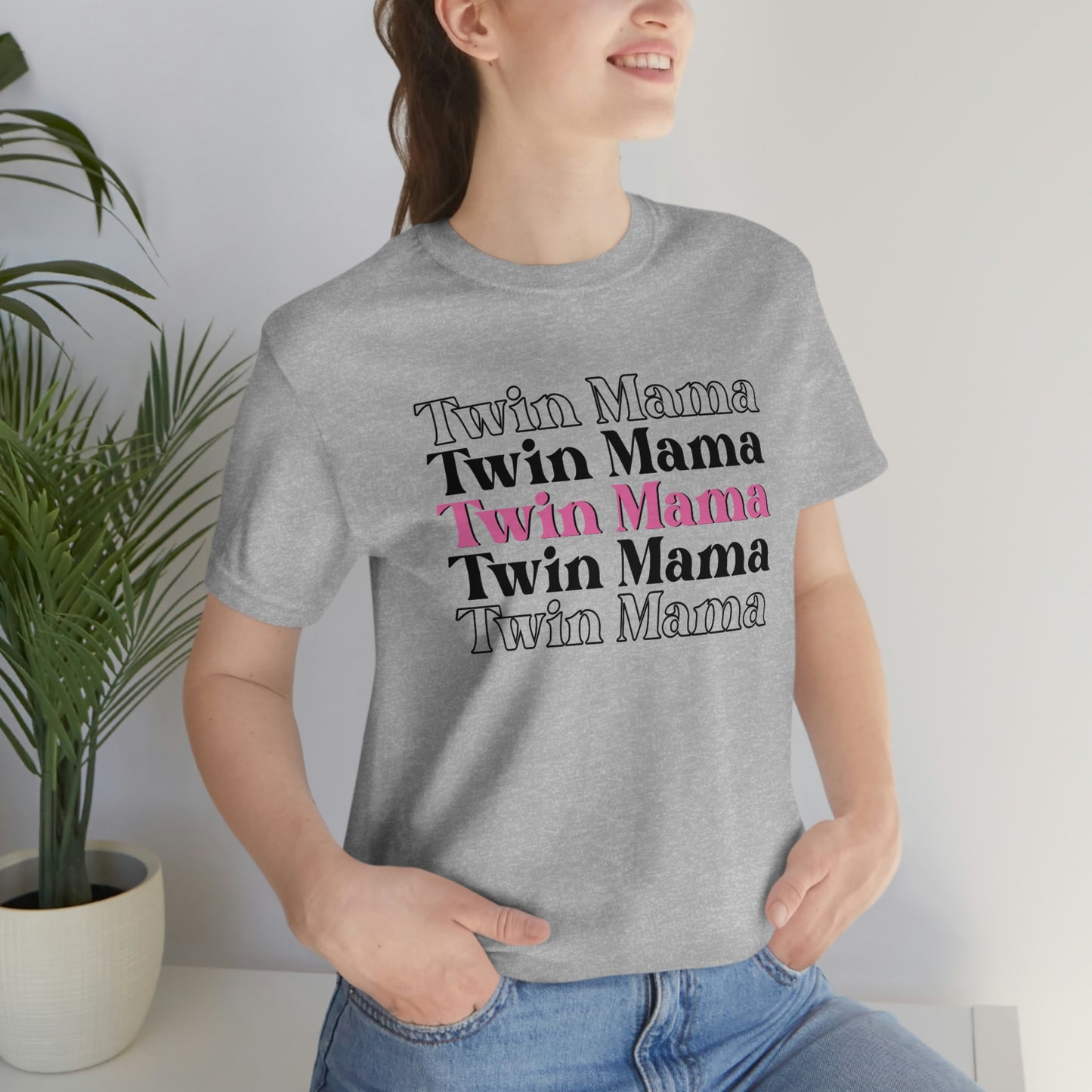Twin Mama Pink Retro Style Unisex Jersey Short Sleeve Tee Small-3XL