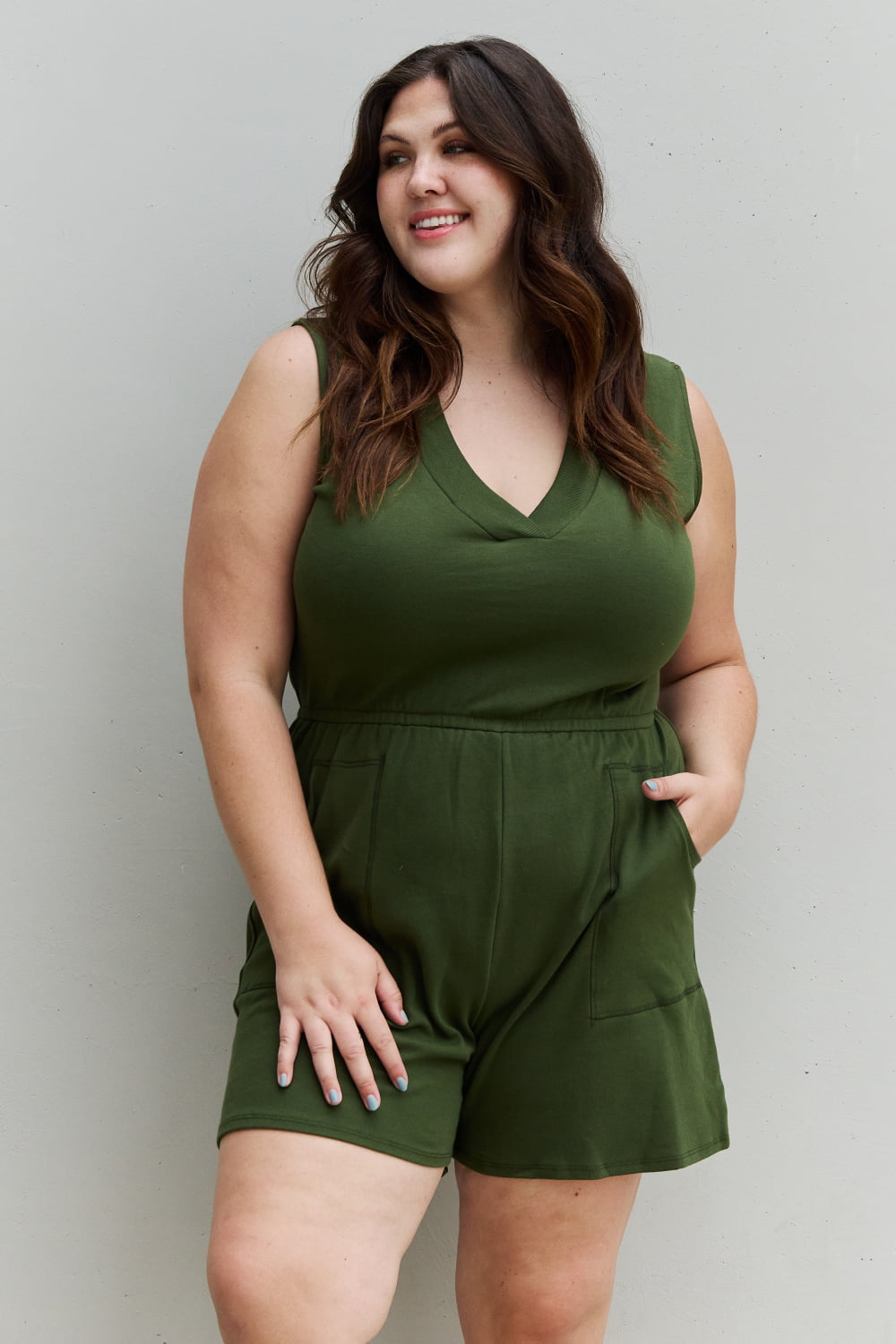 Forever Yours V-Neck Sleeveless Romper in Army Green S-3XL