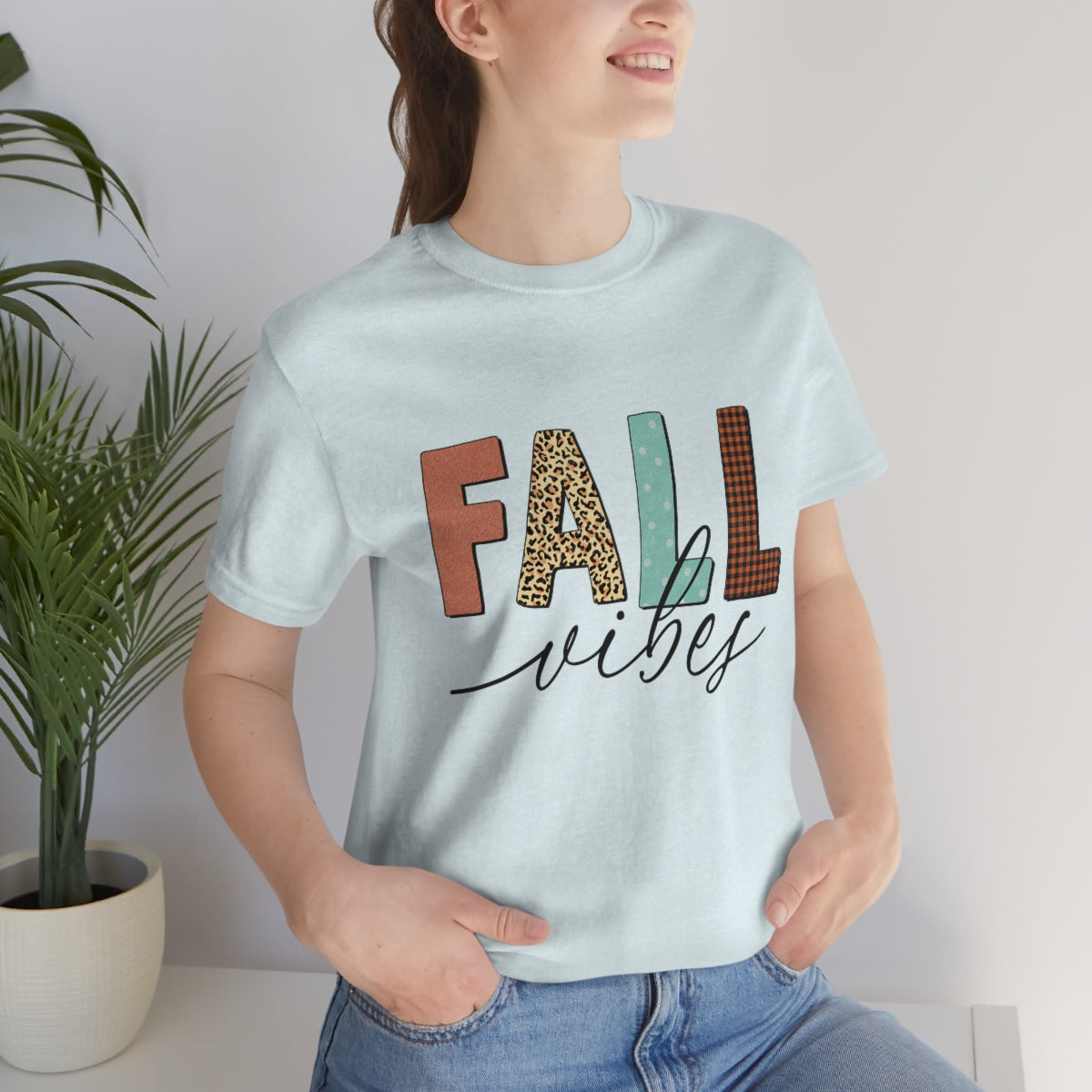 Fall Vibes with Leopard, Polka Dot and Plaid Print Unisex Jersey Short Sleeve Tee S-3XL