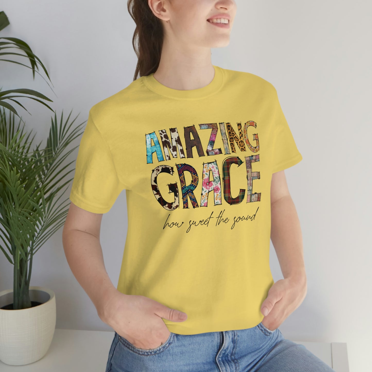 Amazing Grace Mixed Media Look Unisex Jersey Short Sleeve Tee S-3XL