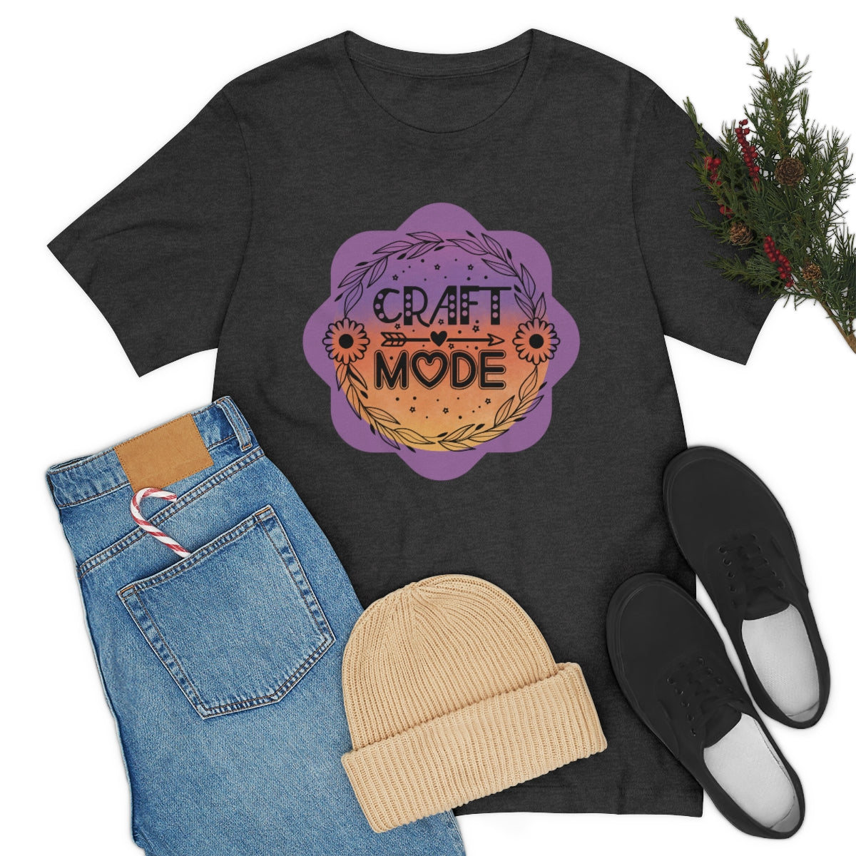 Craft Mode Purple Doodle Flower Unisex Jersey Short Sleeve Tee S-3XL