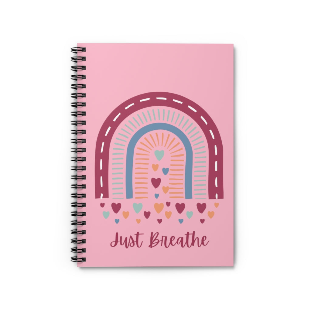 Just Breathe Rainbow Heart Lined Spiral Journal