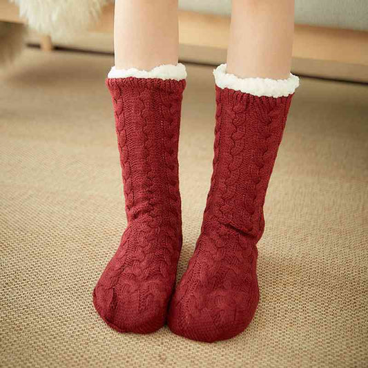 Sweater Weather Cable Knit Style Winter Slipper Socks