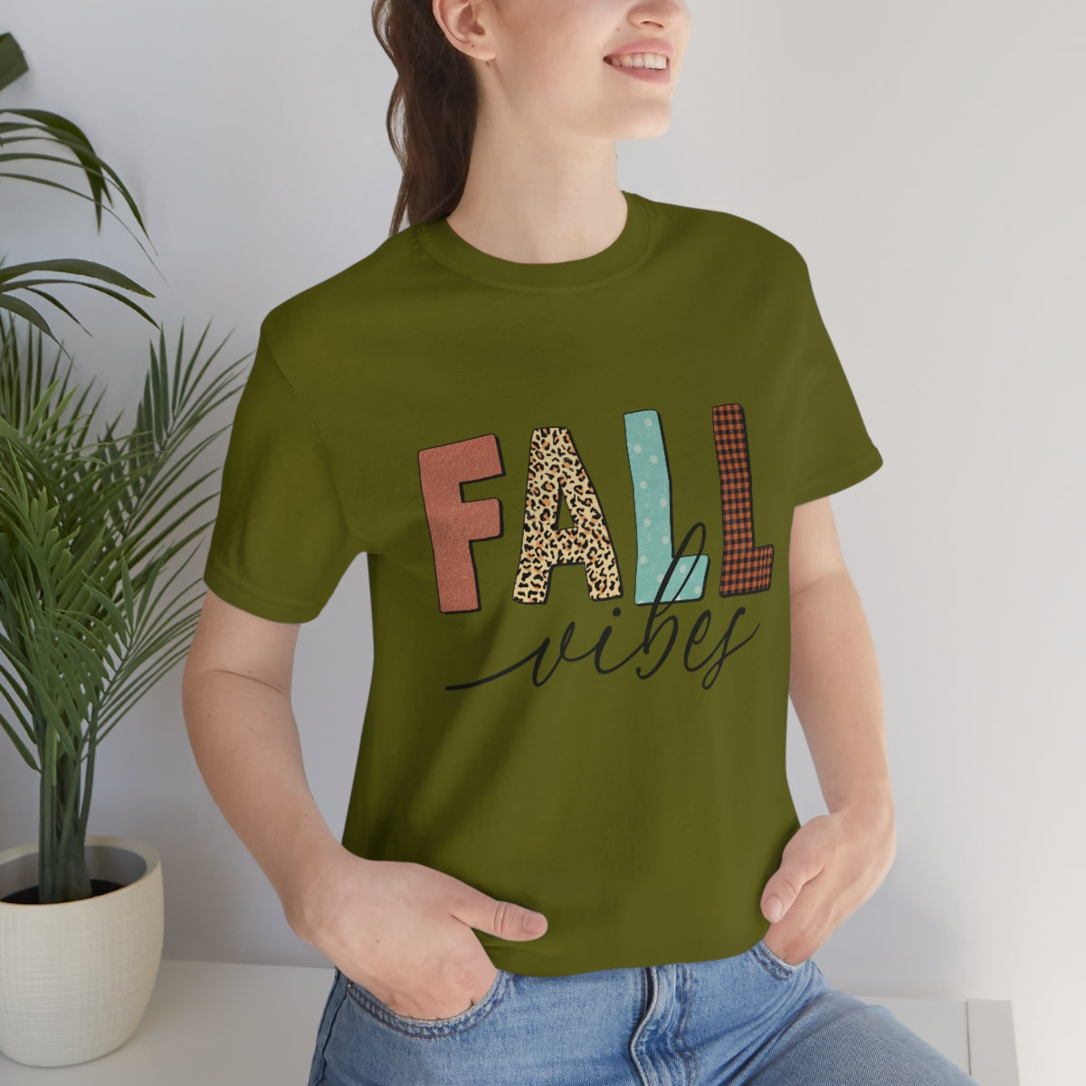 Fall Vibes with Leopard, Polka Dot and Plaid Print Unisex Jersey Short Sleeve Tee S-3XL