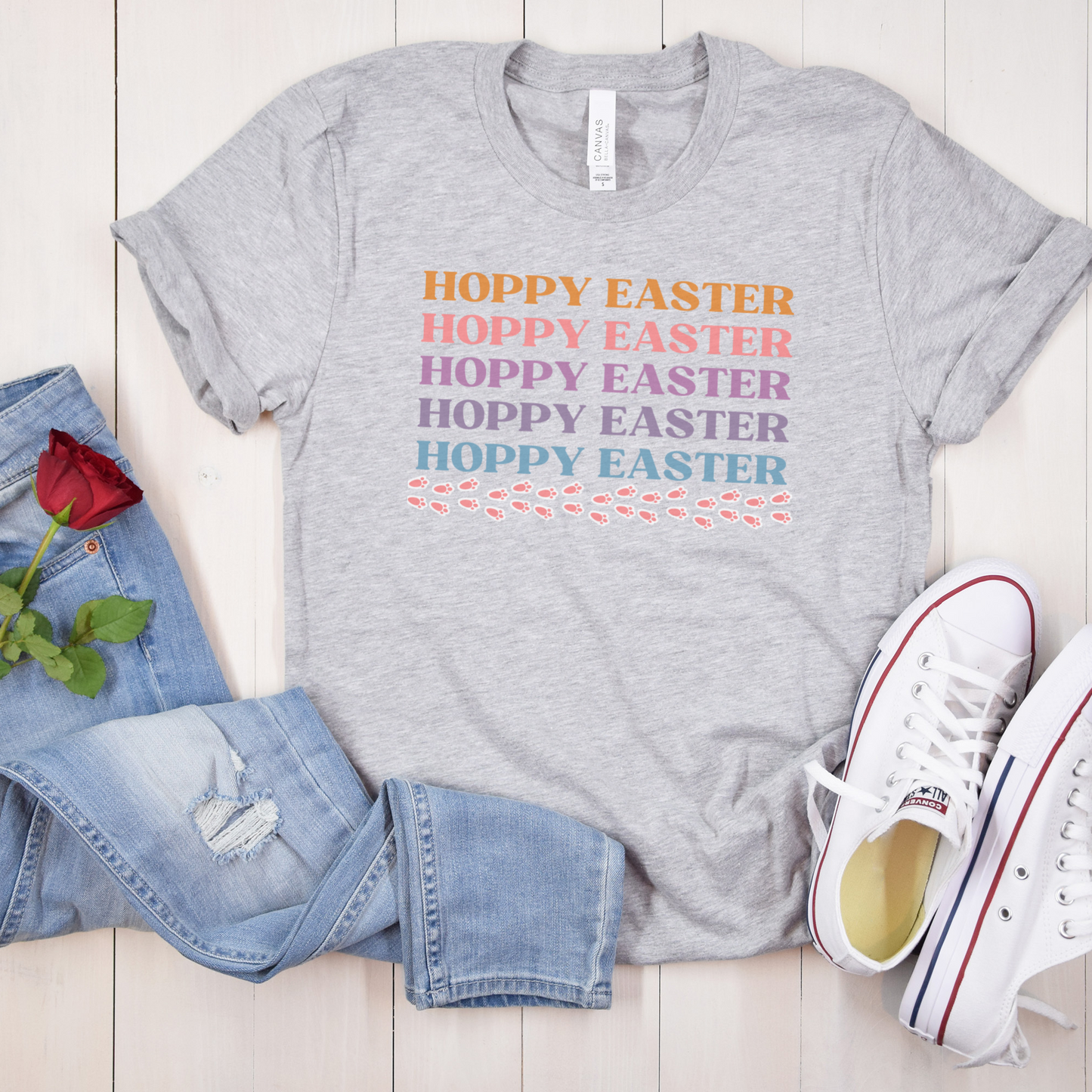 Hoppy Easter Bunny Rabbit Tracks Paw Prints Unisex Jersey Short Sleeve Tee Small-3XL Happy Easter