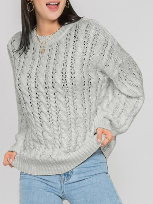 Openwork Round Sleeve Cable-Knit Sweater