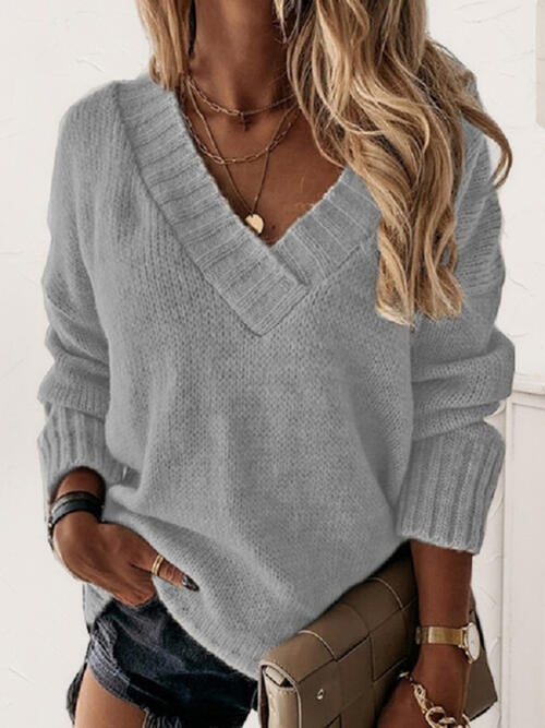 Hadley Deep V-Neck Long Sleeve Knit Top