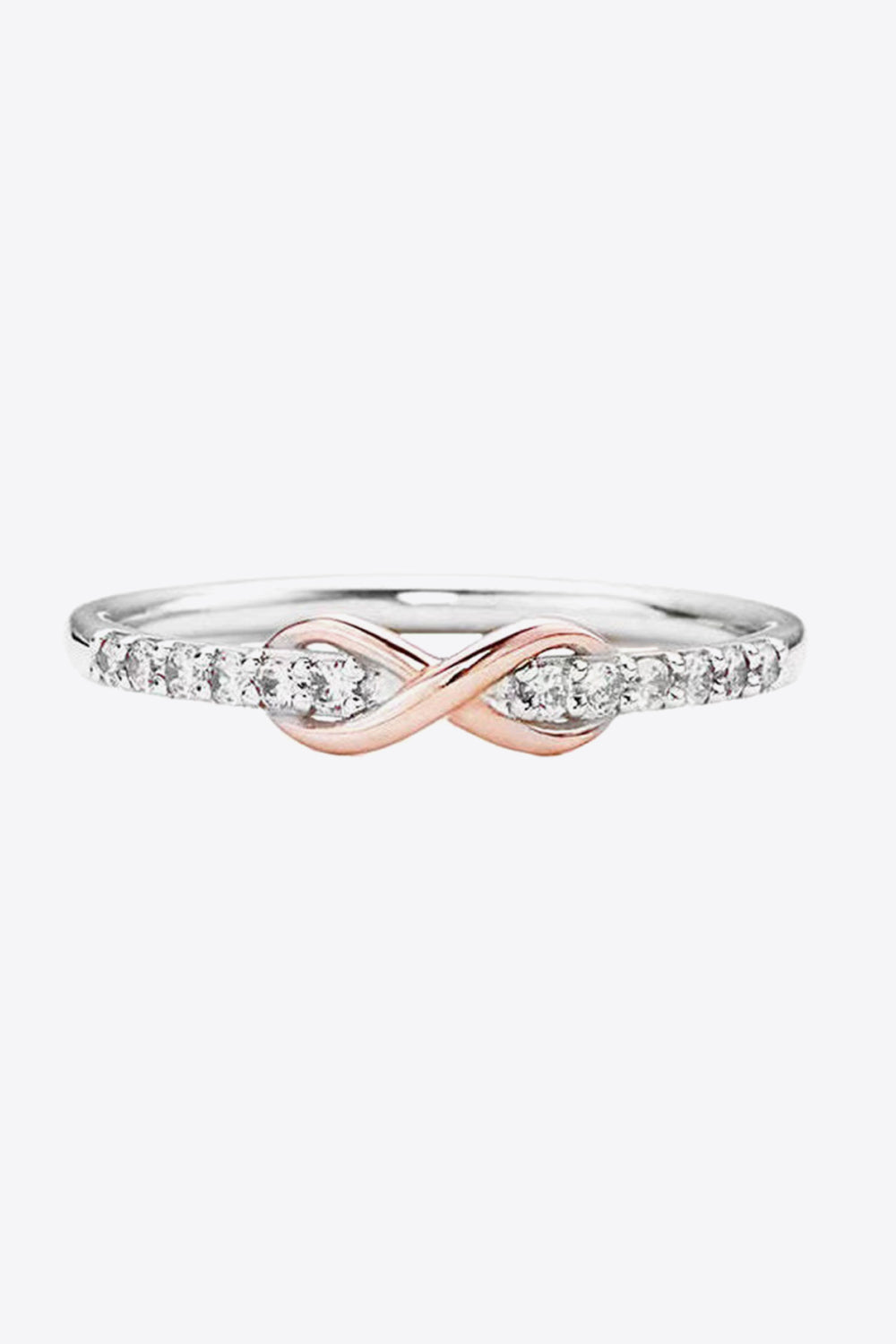 Infinity Zircon Crisscross Two Tone Sterling Silver and Rose Gold Ring