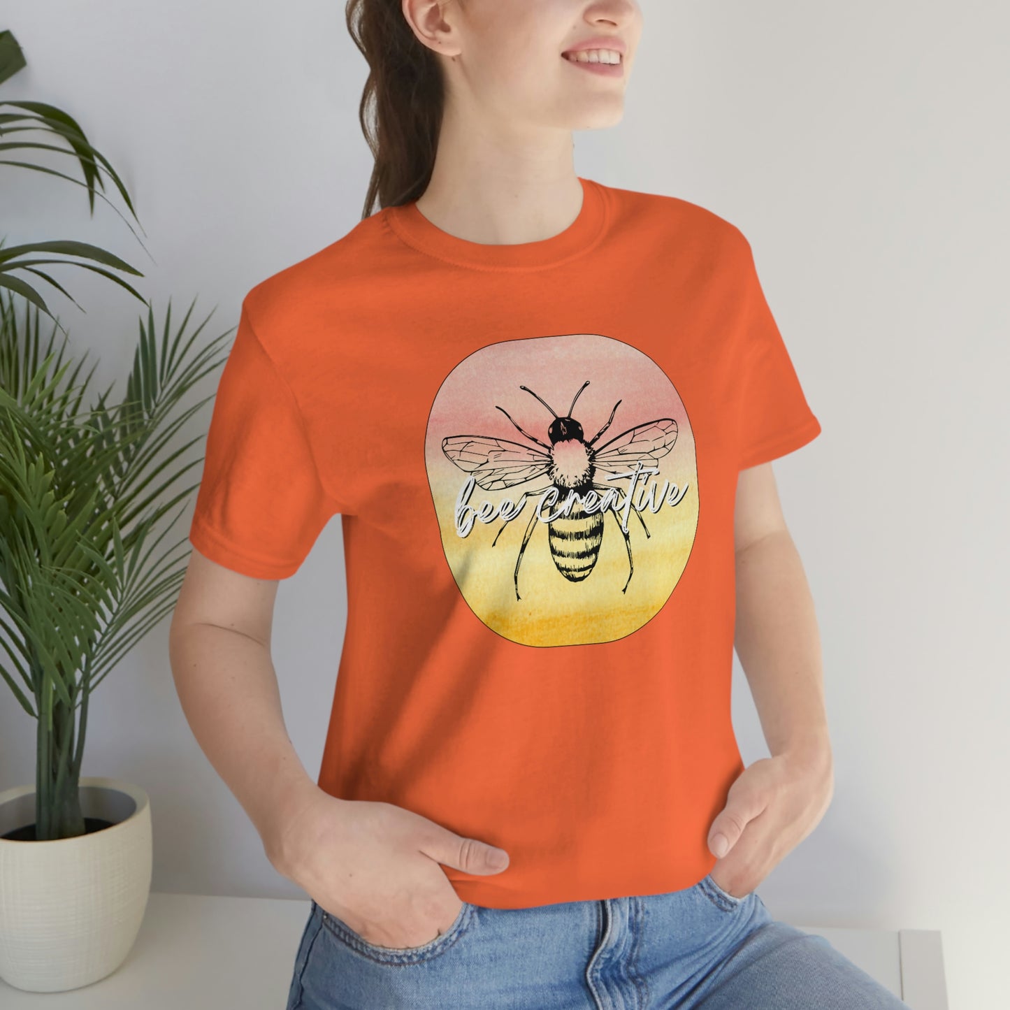 Bee Creative Orange Yellow Ombre Watercolor Background Makers Artists Crafters Unisex Jersey Short Sleeve Tee Small-3XL