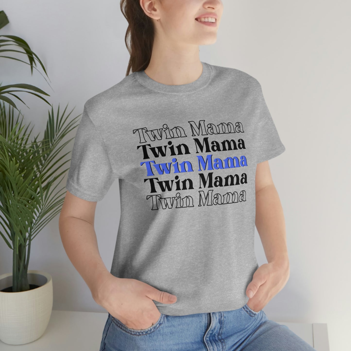 Twin Mama Blue Retro Style Unisex Jersey Short Sleeve Tee Small-3XL