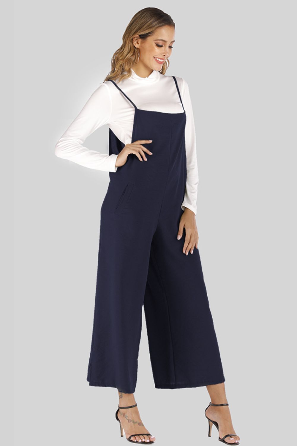 Ohai Cropped Wide Leg Overalls with Pockets S-5XL