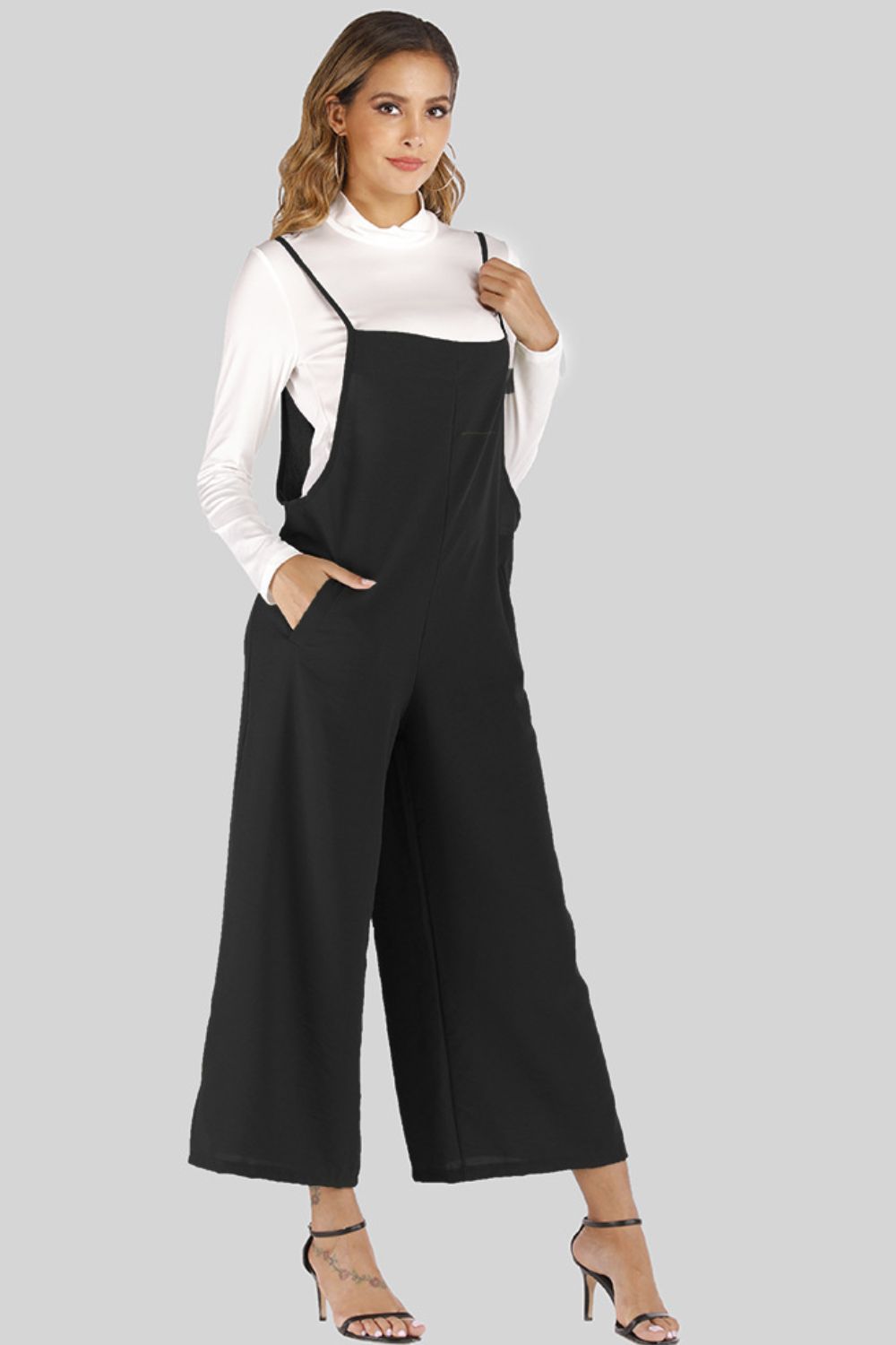 Ohai Cropped Wide Leg Overalls with Pockets S-5XL