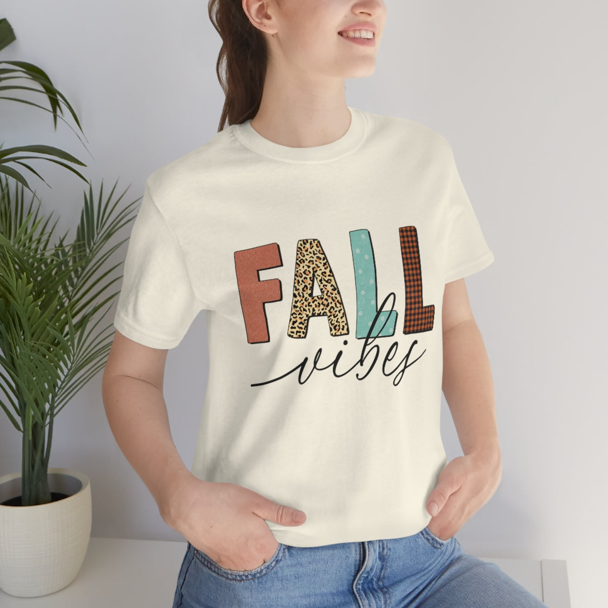 Fall Vibes with Leopard, Polka Dot and Plaid Print Unisex Jersey Short Sleeve Tee S-3XL