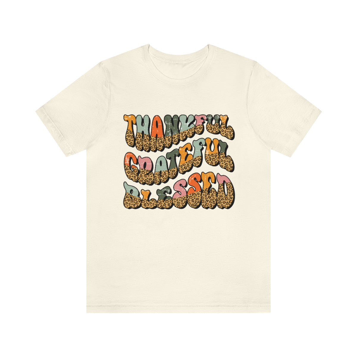 Thankful Grateful Blessed Leopard Print Unisex Jersey Short Sleeve Tee S-4XL