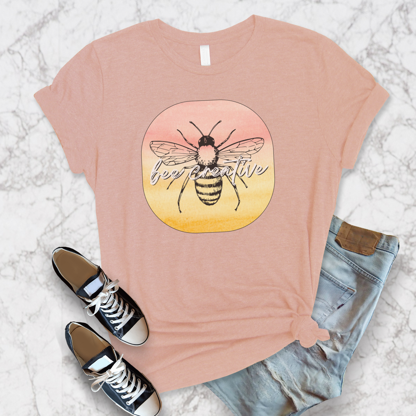 Bee Creative Orange Yellow Ombre Watercolor Background Makers Artists Crafters Unisex Jersey Short Sleeve Tee Small-3XL