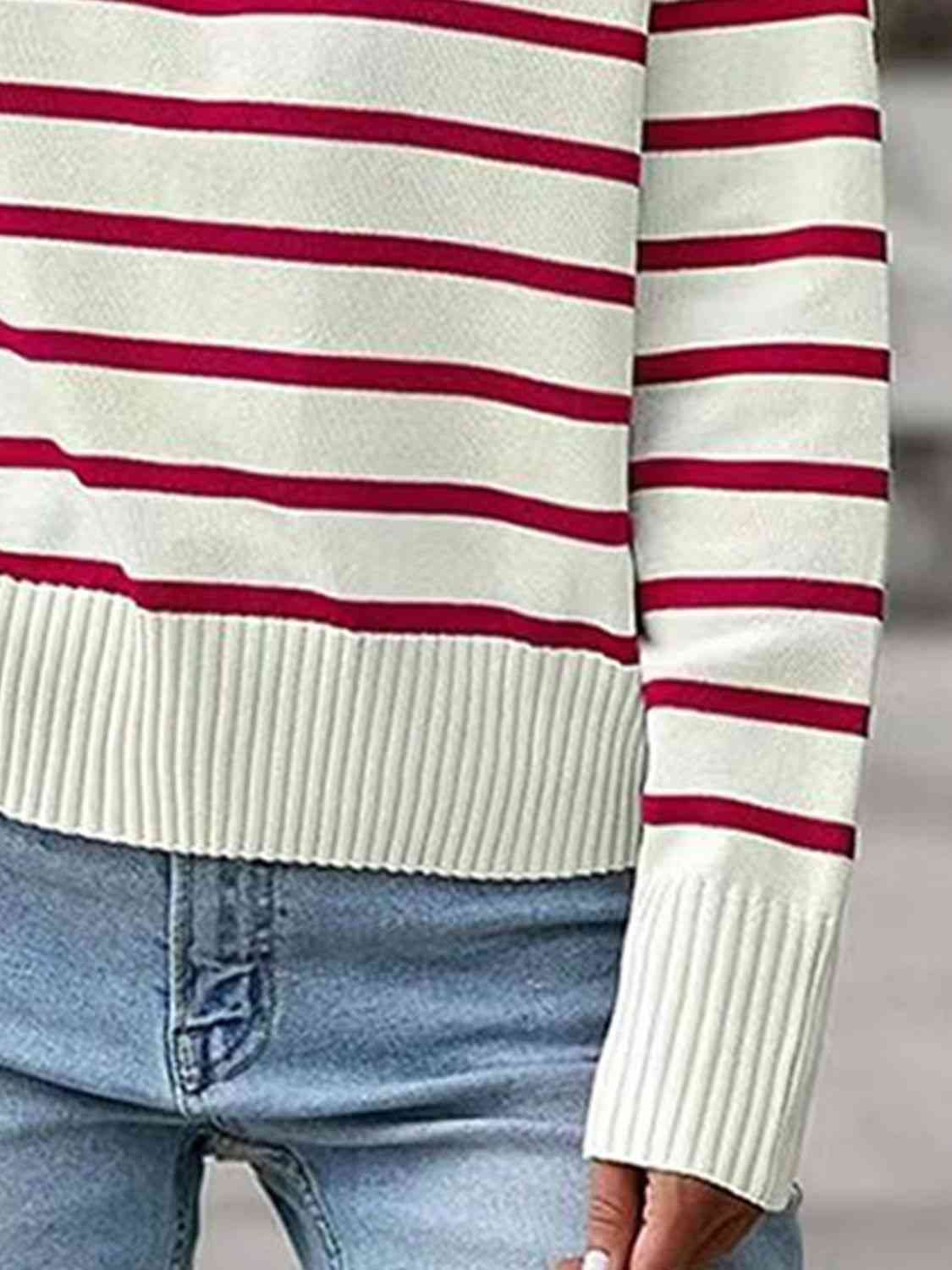 Ivy League Striped Collared Neck Knit Top